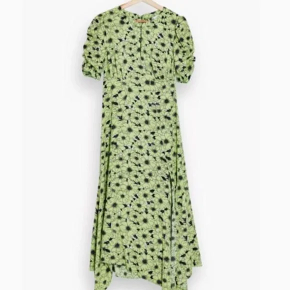 Topshop | Dresses | Topshop Green Daisy Print Ruched Sleeve Midi Dress |  Poshmark